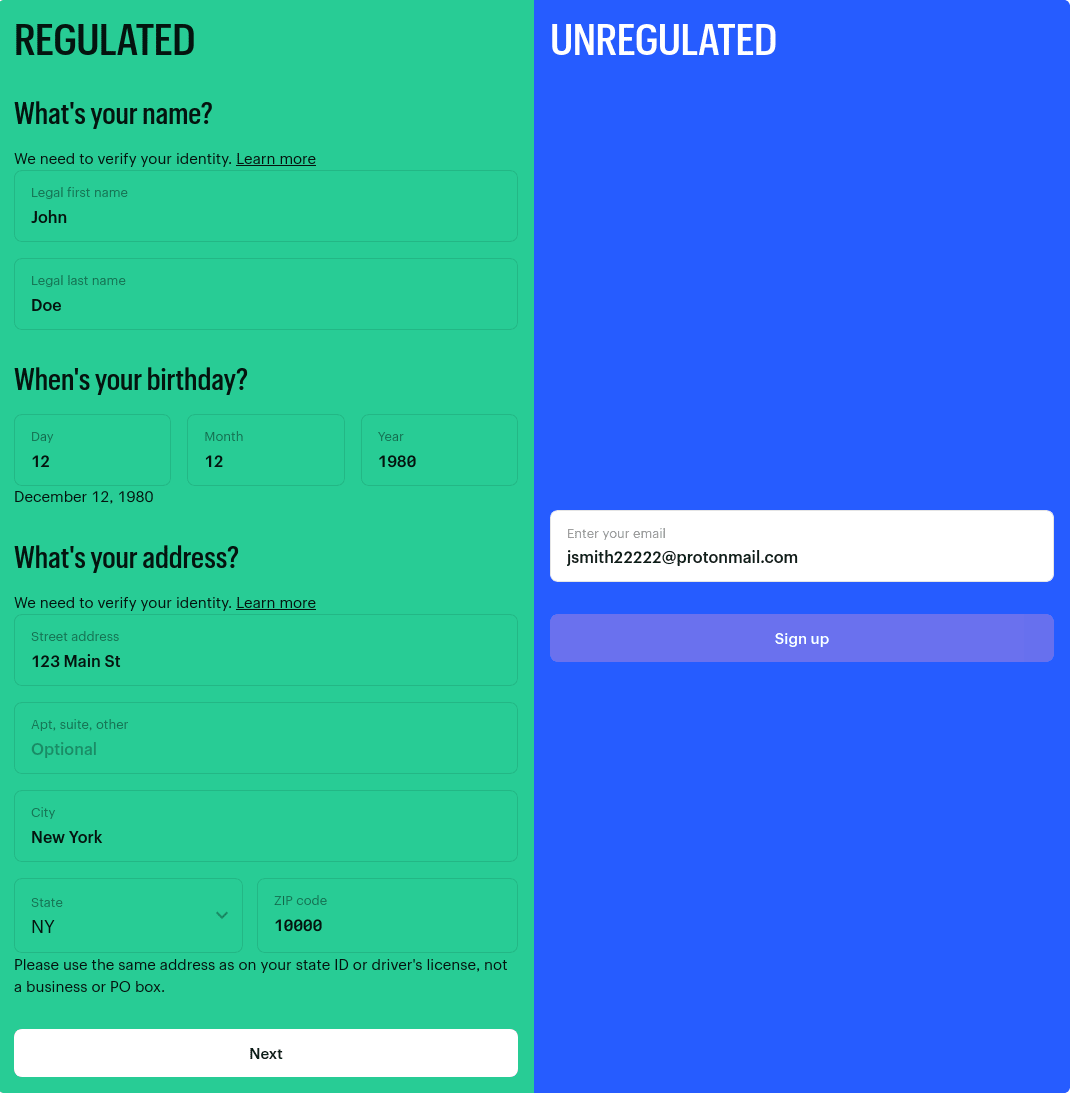 Kalshi comparing "regulated" and "unregulated" user signup