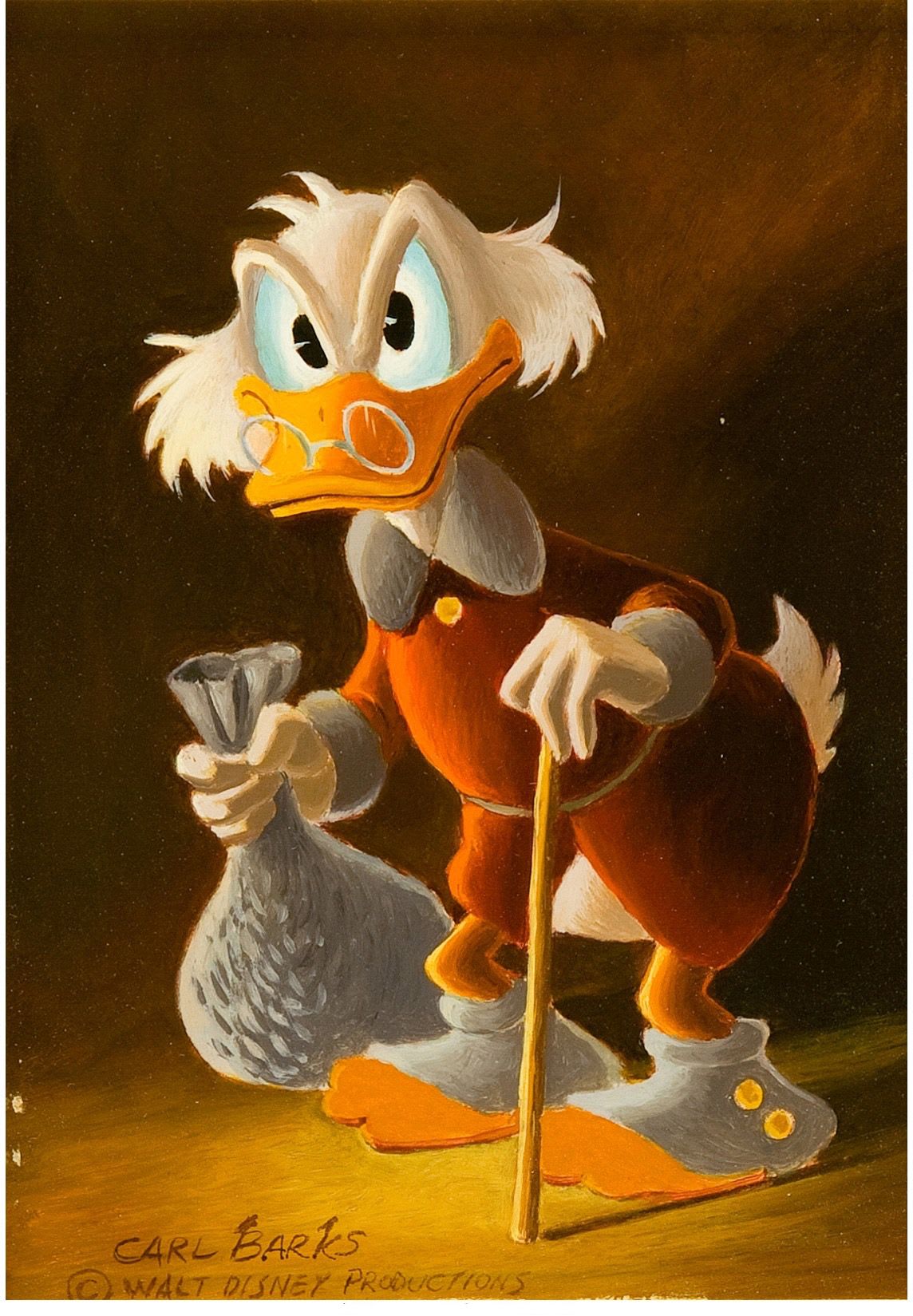 Uncle Scrooge with Money Bag. Oil painting by Carl Barks of perhaps his  most famous character, circa 1971. | Olja