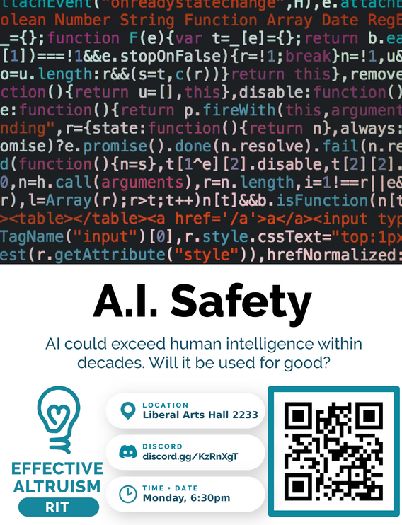 The title of the poster is "A.I. Safety" and the subtitle is "A.I. could exceed human intelligence within decades. Will it be used for good?"