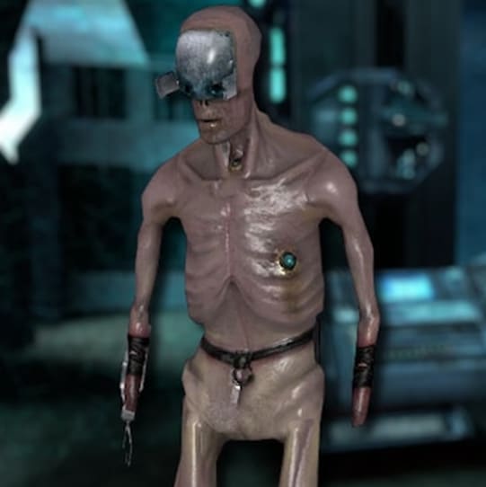 Picture of an unsettling humanoid mind-controlled slave entity in a sci-fi setting.