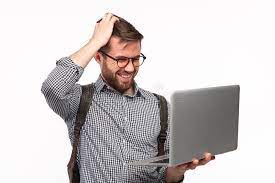 Confused Guy with Laptop on White Stock Photo - Image of displeased,  concentration: 114625136