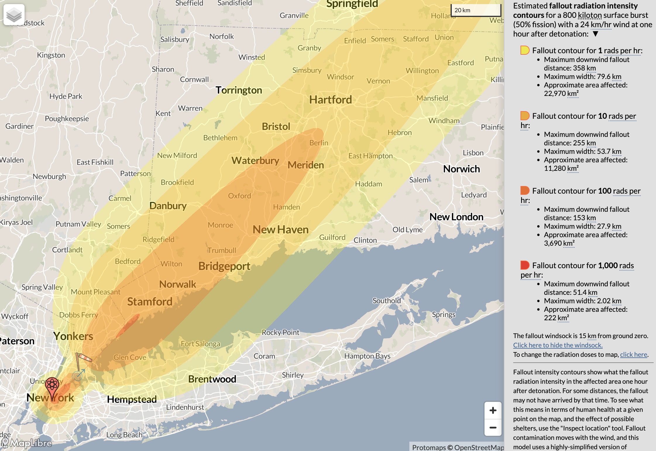 Fallout contours for an 800 kiloton airburst