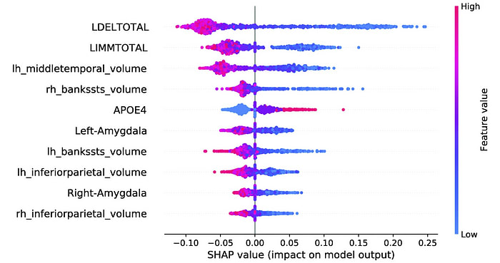 A figure from Bloch et al., 2021 using the Python package SHAP