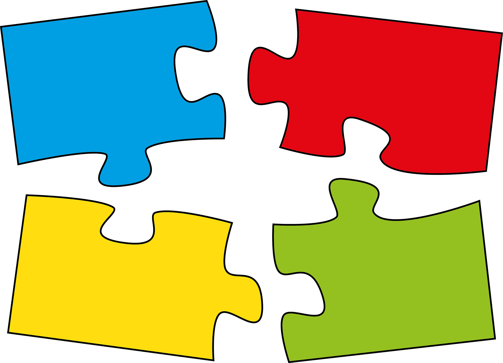 Puzzle pieces in solid colors.